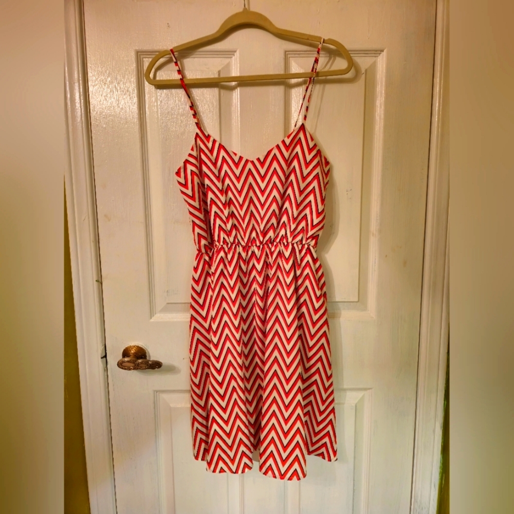 Everly Orange, black and White Zigzag Striped Dress Size L